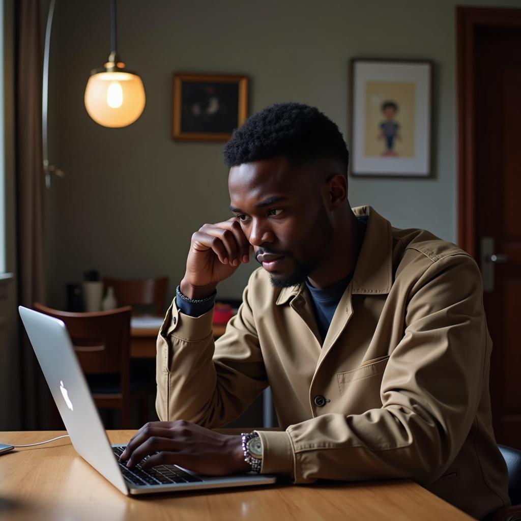 A Young Black Man Writing on a Laptop