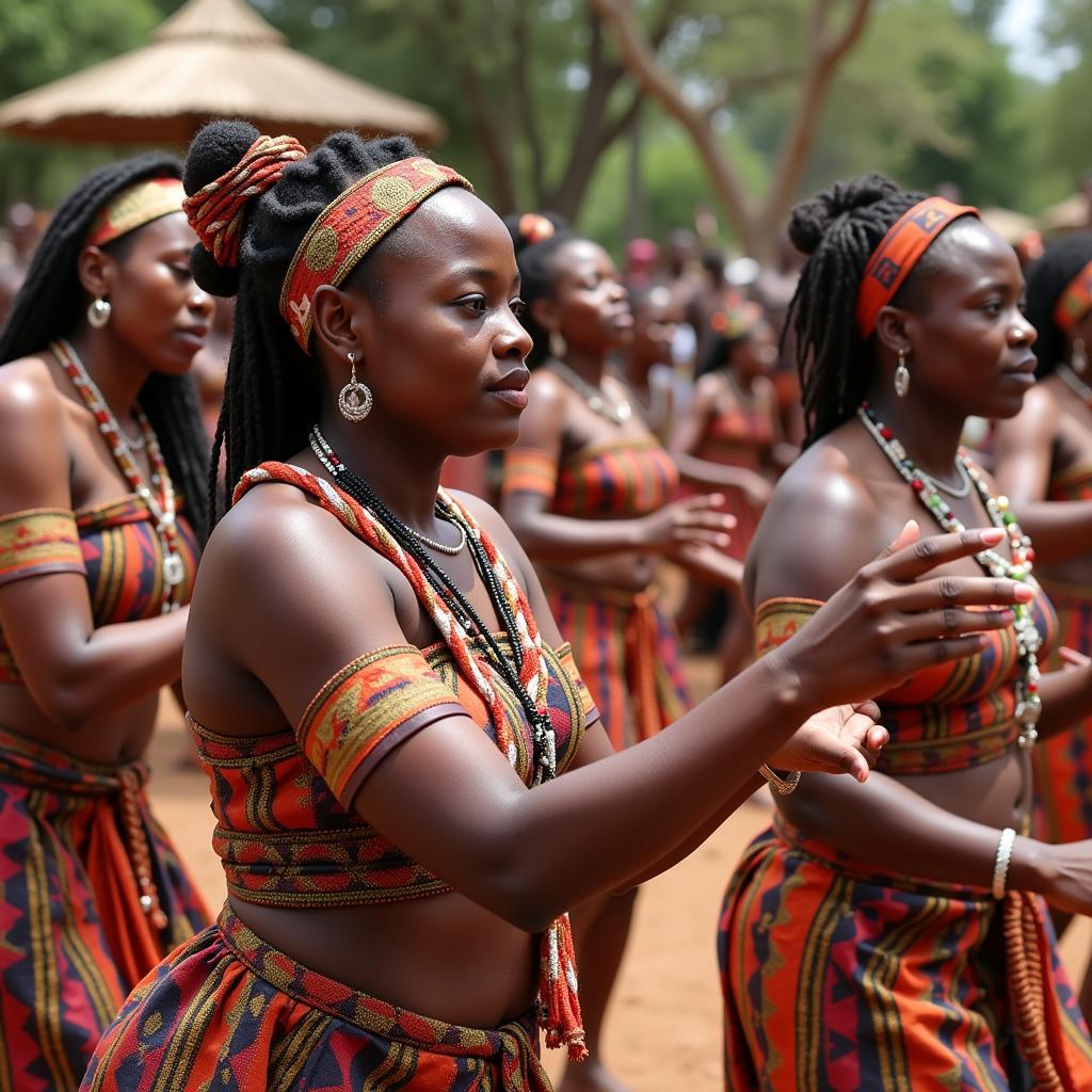 Zulu women performing the Ingoma dance during a cultural ceremony