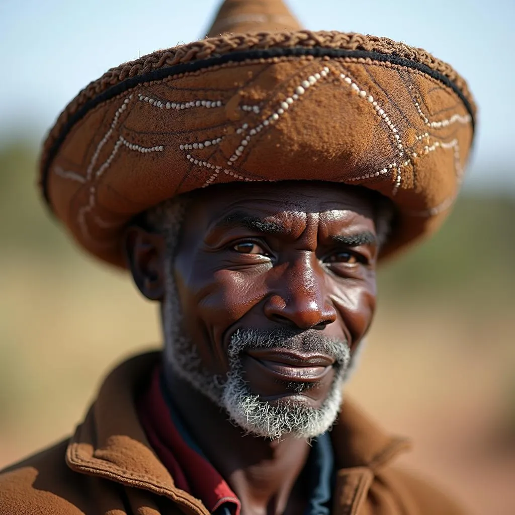 Zulu Man Wearing Isicholo Hat