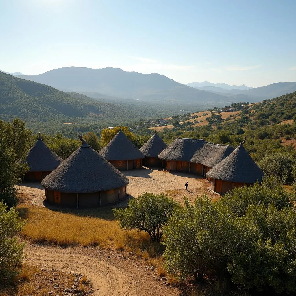 A traditional Zulu rondavel village in South Africa