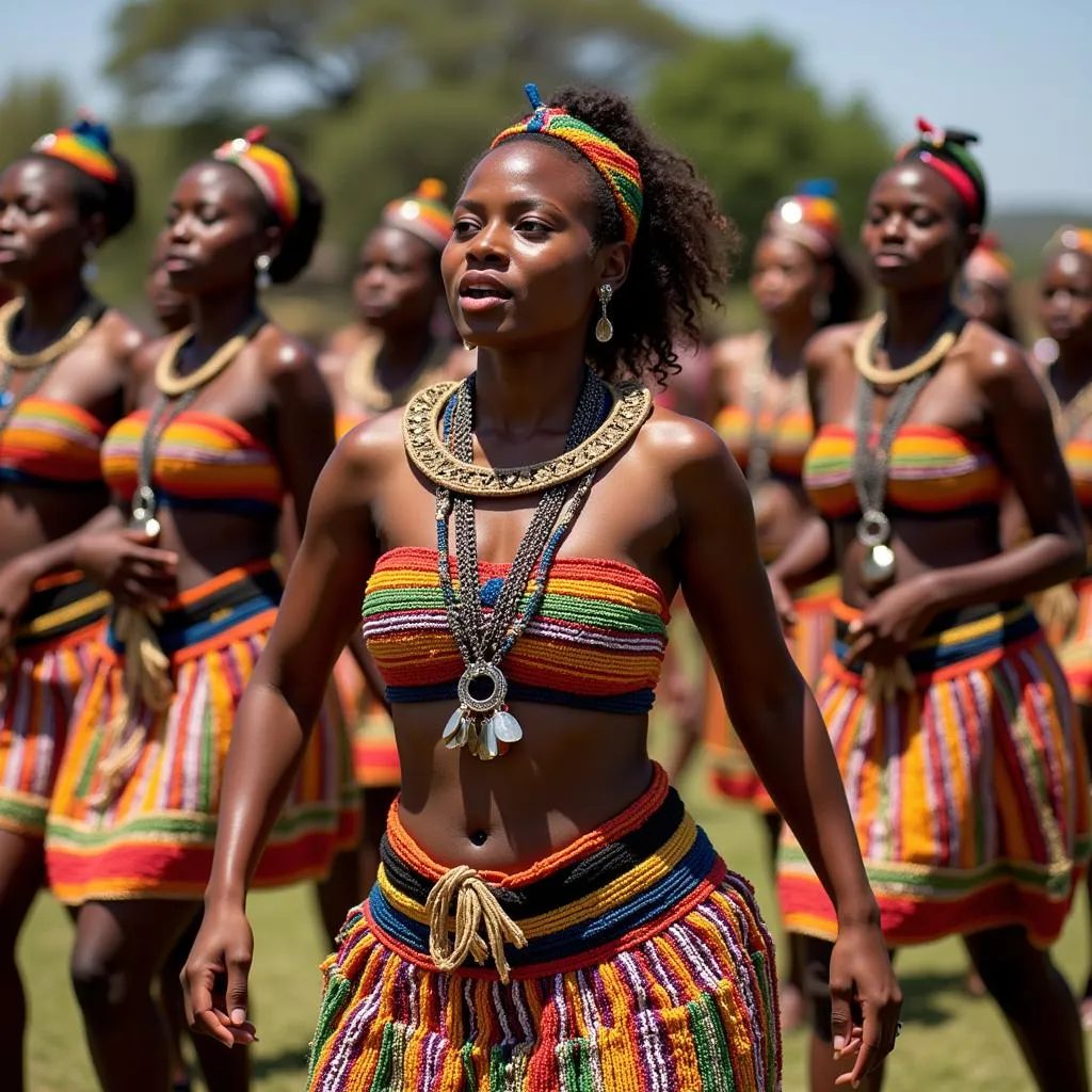 Zulu women performing Ukusina dance