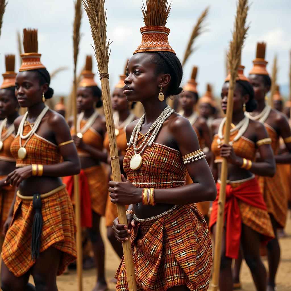 Zulu women participating in the Reed Dance ceremony