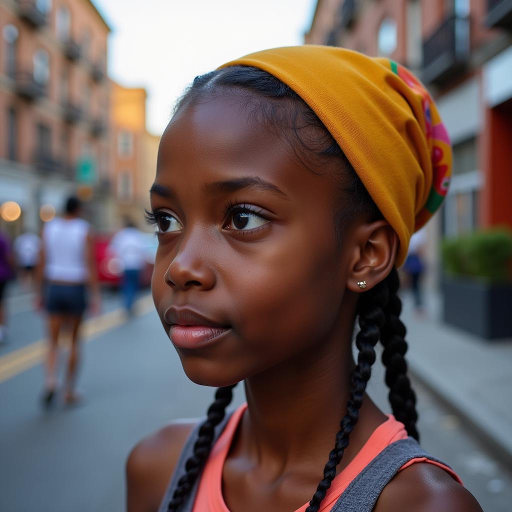 Portrait of a thoughtful 16 year old African American girl