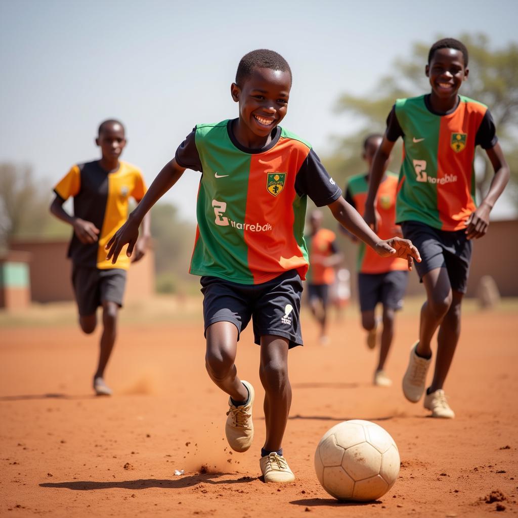 16-Year-Old African Boy Playing Soccer with Friends