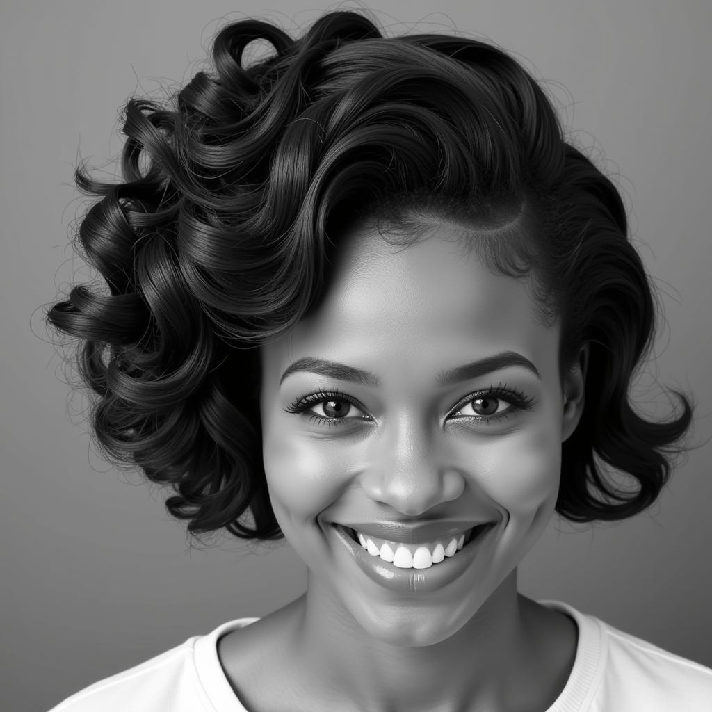 Elegant 1920s finger waves on African American hair: A woman with meticulously sculpted finger waves, highlighting the intricate styling technique.