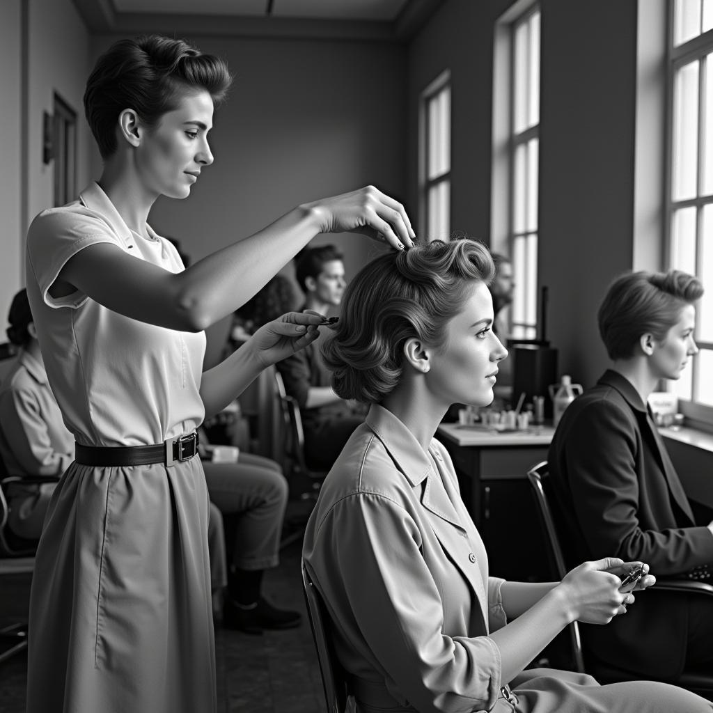 African American women styling their hair in finger waves during the 1930s