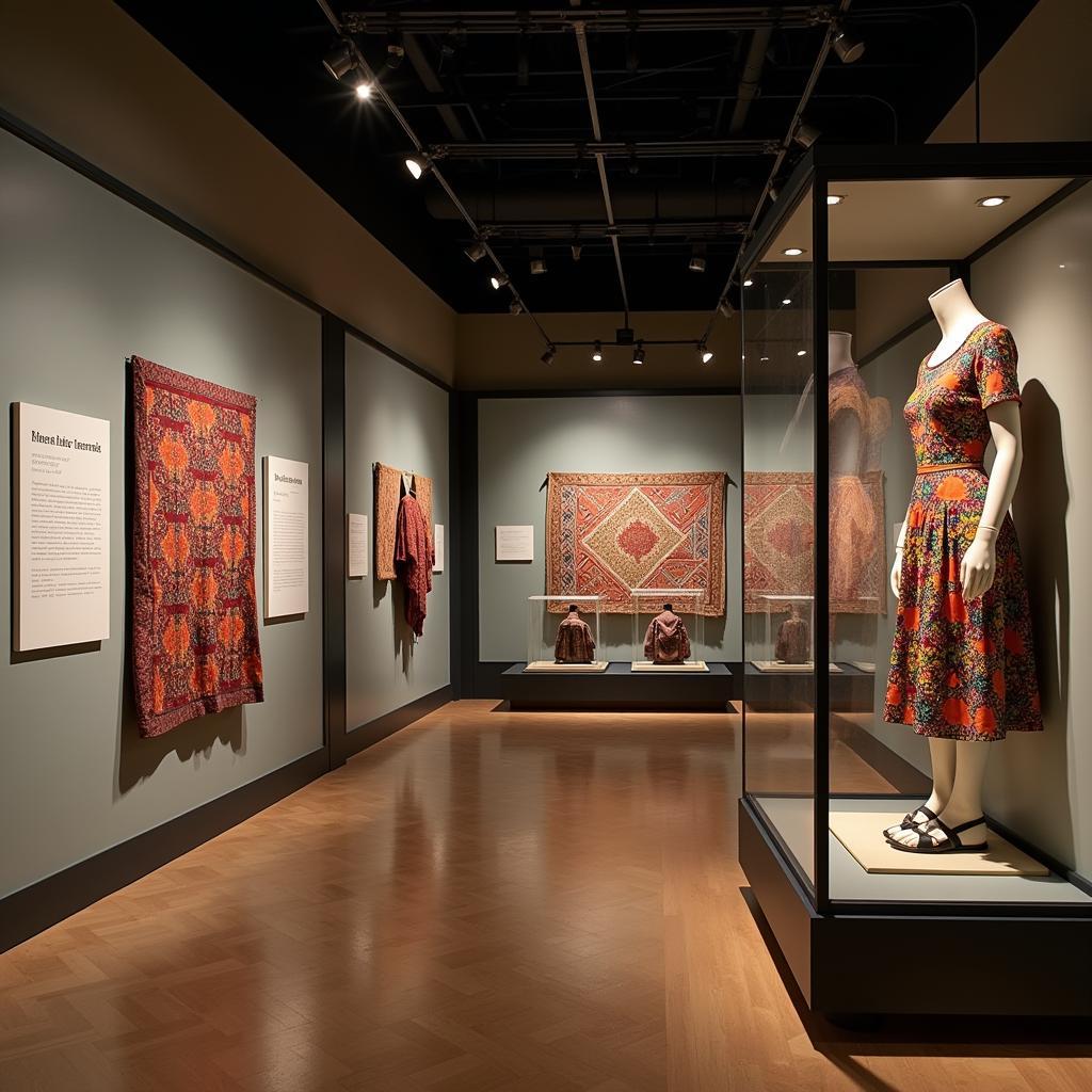 Museum exhibition showcasing 1940s African textiles