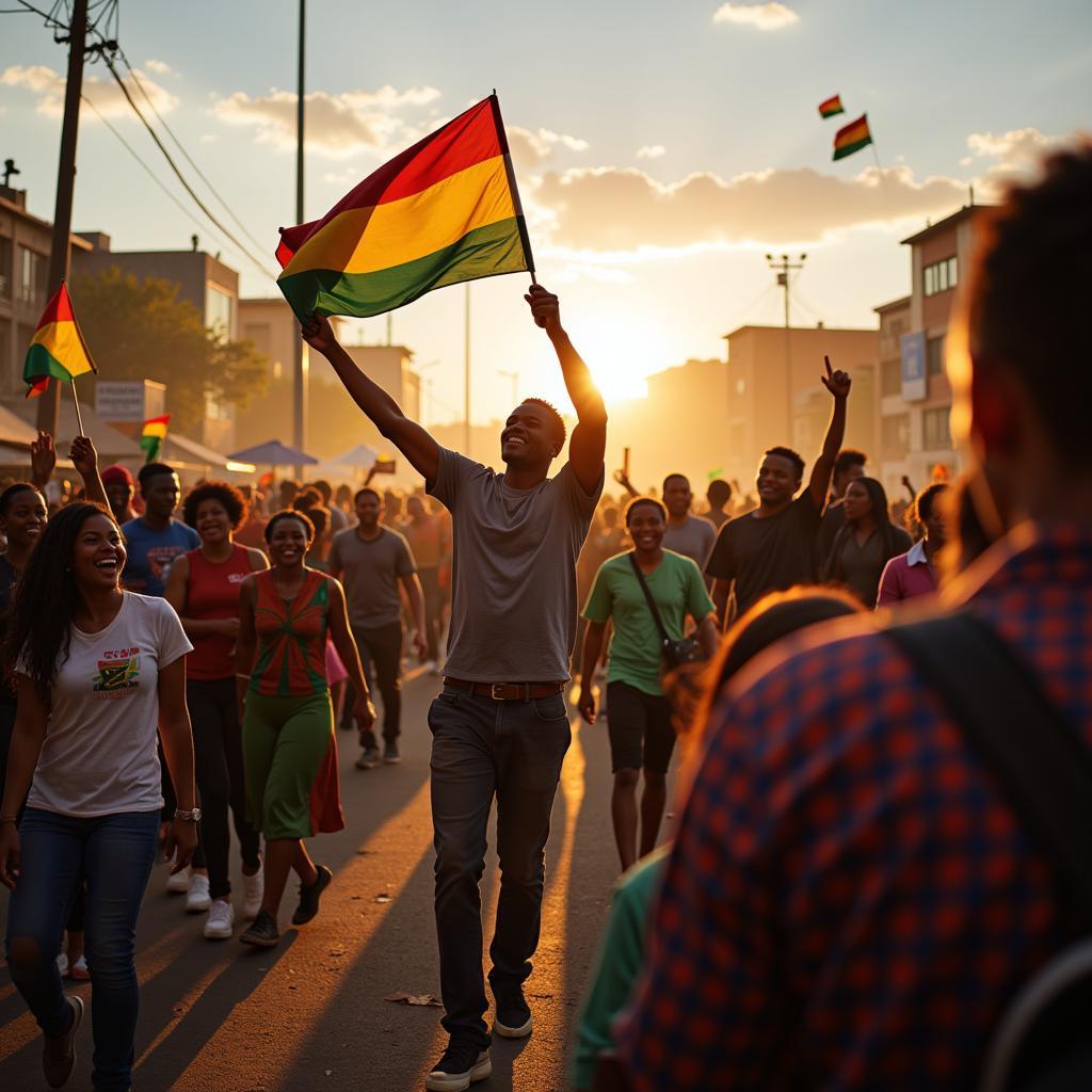 South Africans celebrating the results of the 1993 election