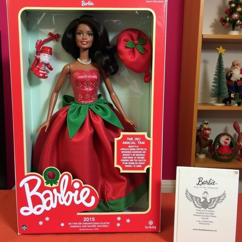 The 2015 Holiday Barbie African American doll in its original packaging.