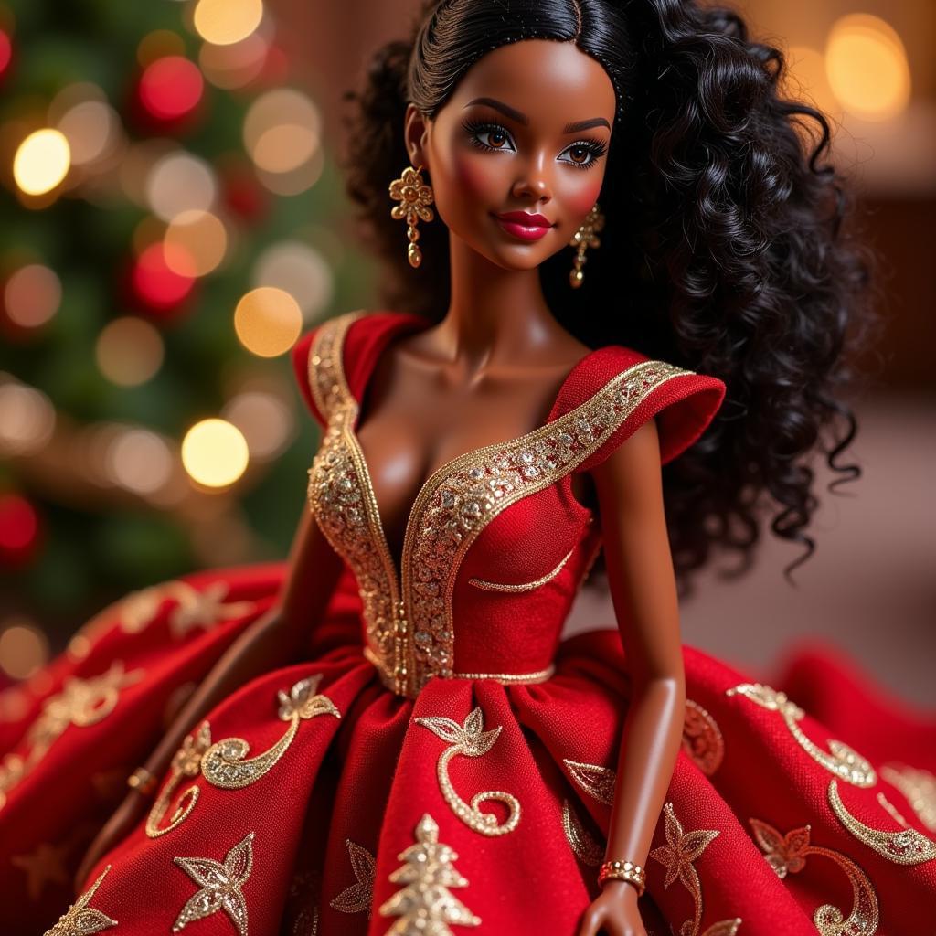 2019 Holiday Barbie African American Doll Close-Up