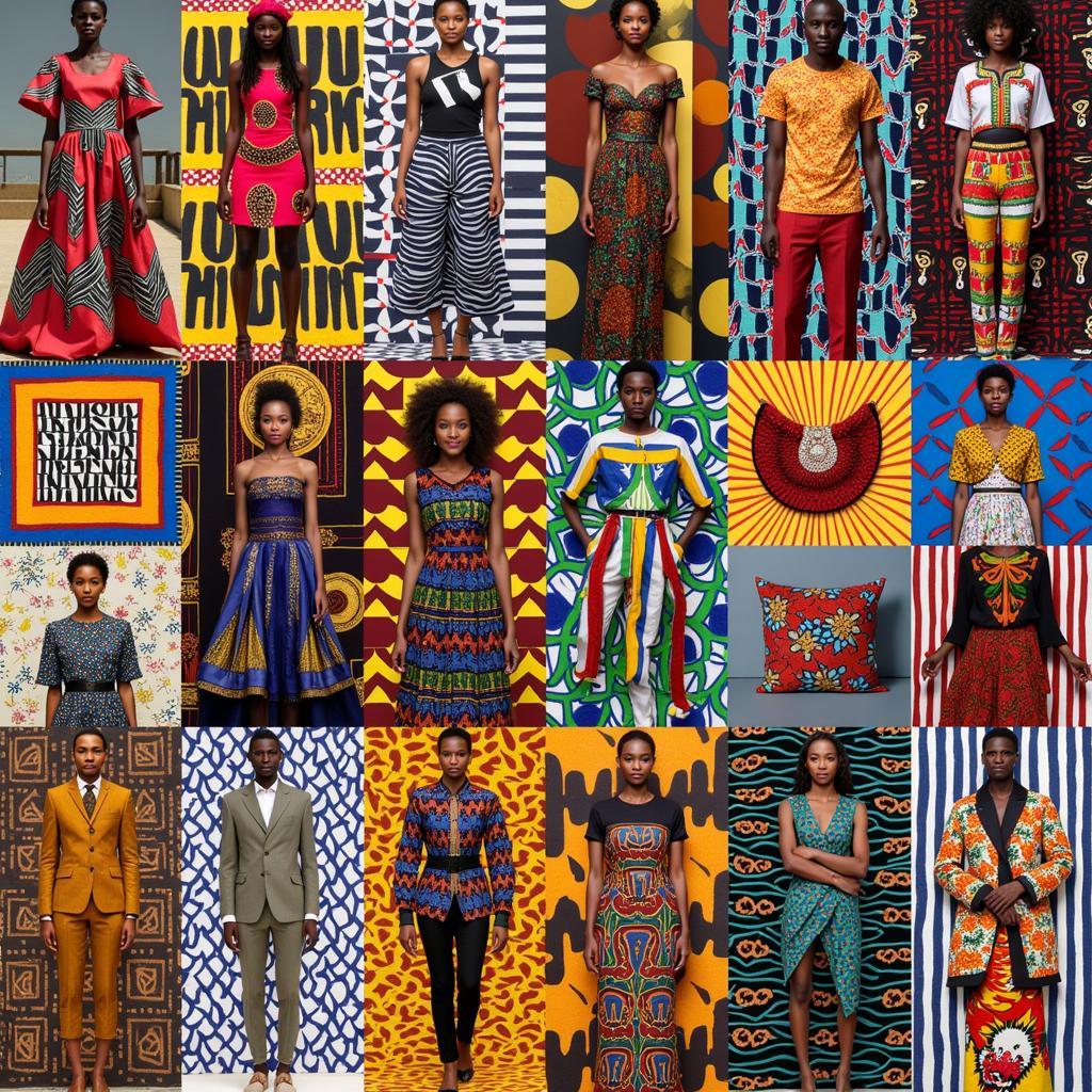 Modern Designs of Aaron International African Fabric: Showcasing a collection of contemporary African fabrics with diverse patterns, colors, and textures, reflecting current fashion trends and the fusion of traditional and modern aesthetics.