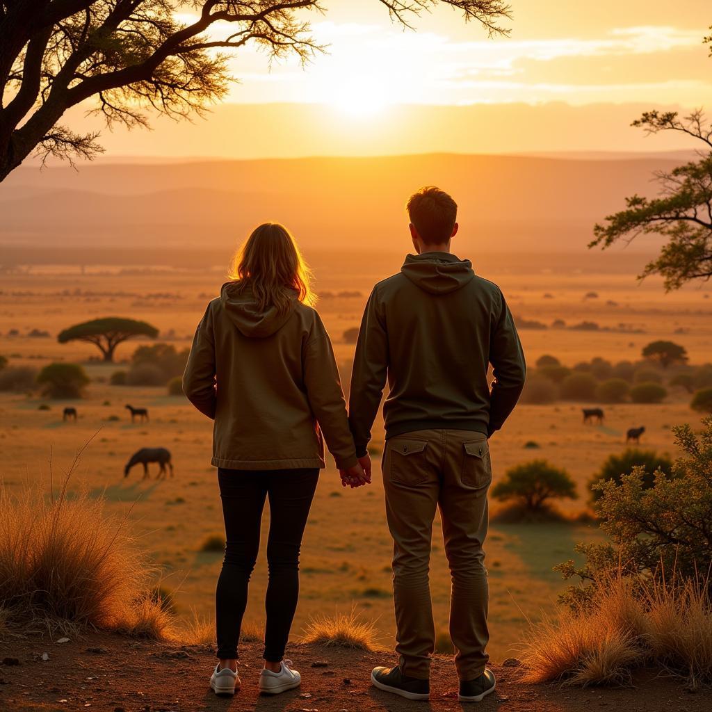 Couple enjoying an affordable safari in Tanzania