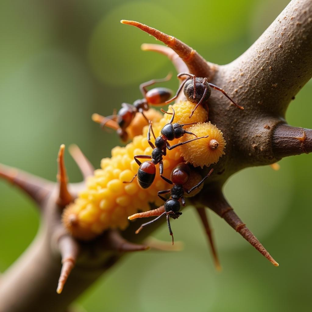 African Acacia Tree: Whistling Thorn and Ants Symbiosis