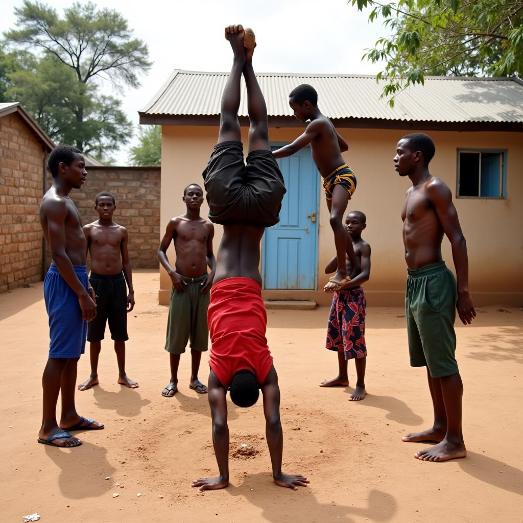 Young African acrobats practicing their skills