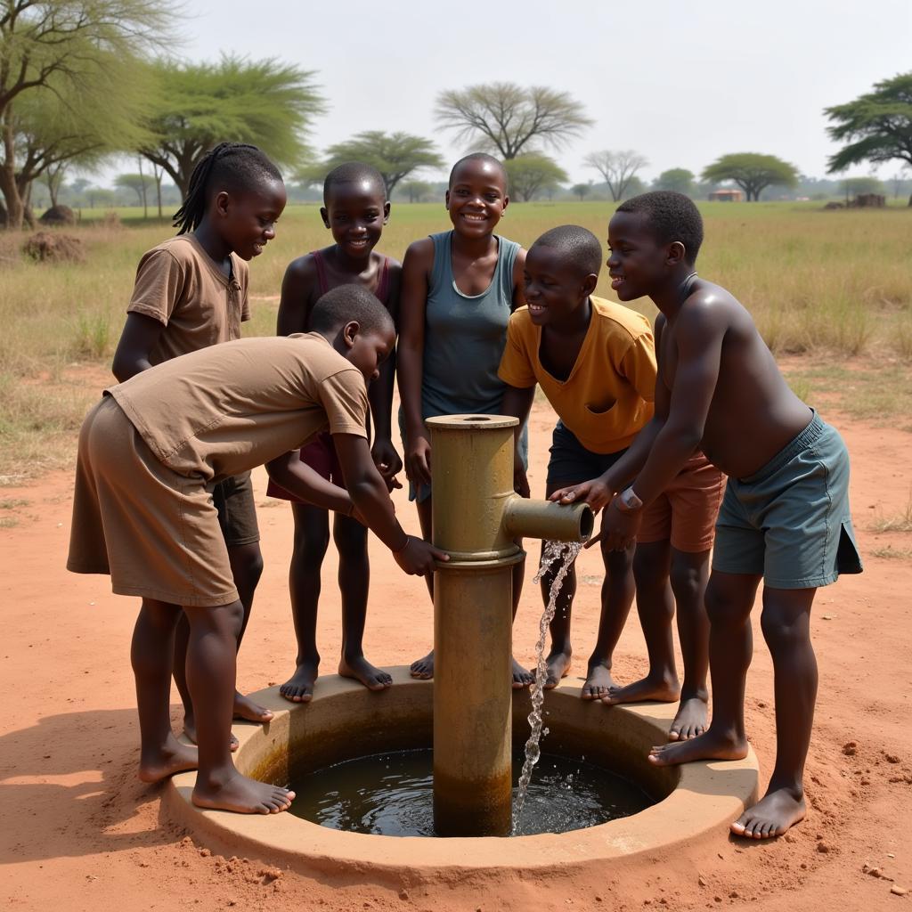 African Adivasi Children Fetching Water