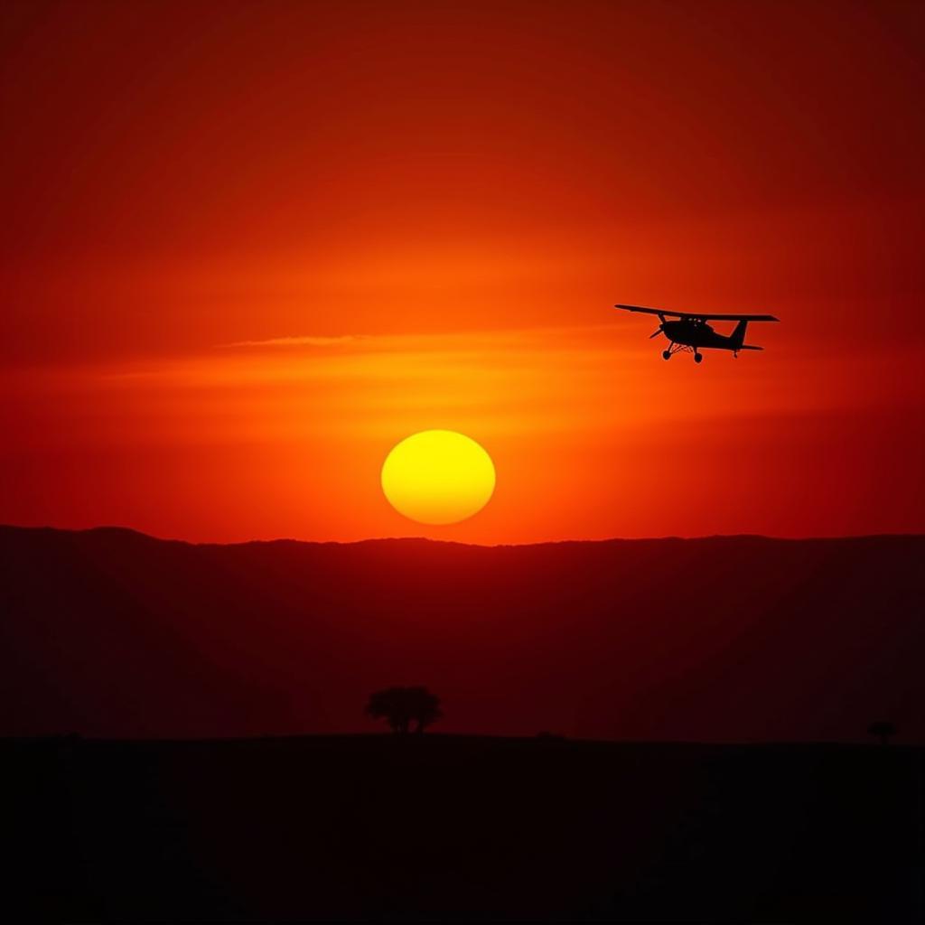 Sunset flight over the African savannah during an Aero Safari