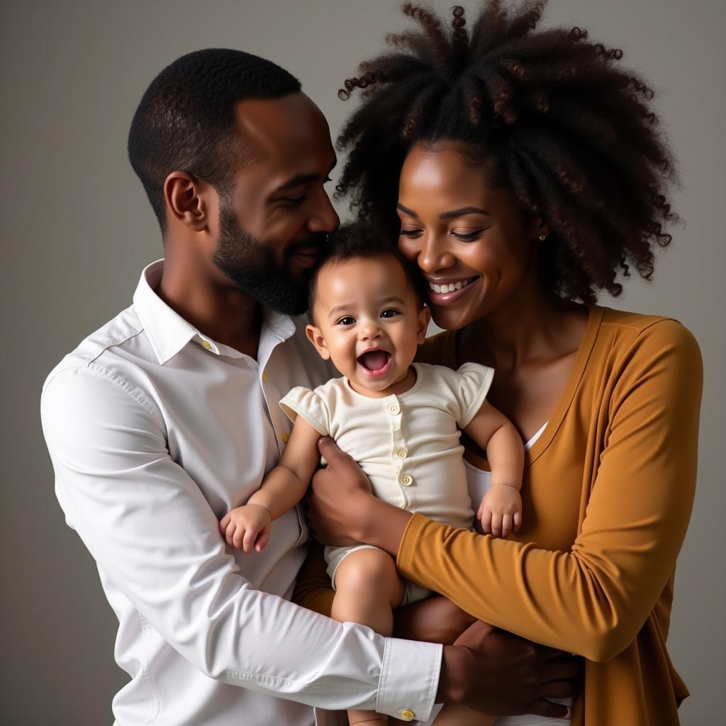 Smiling African American Baby Held by Loving Parents