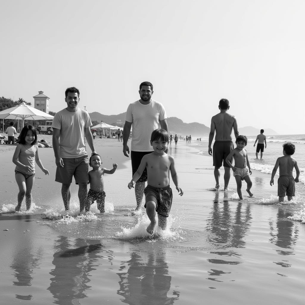 African American families enjoying a day at the beach in the 1950s