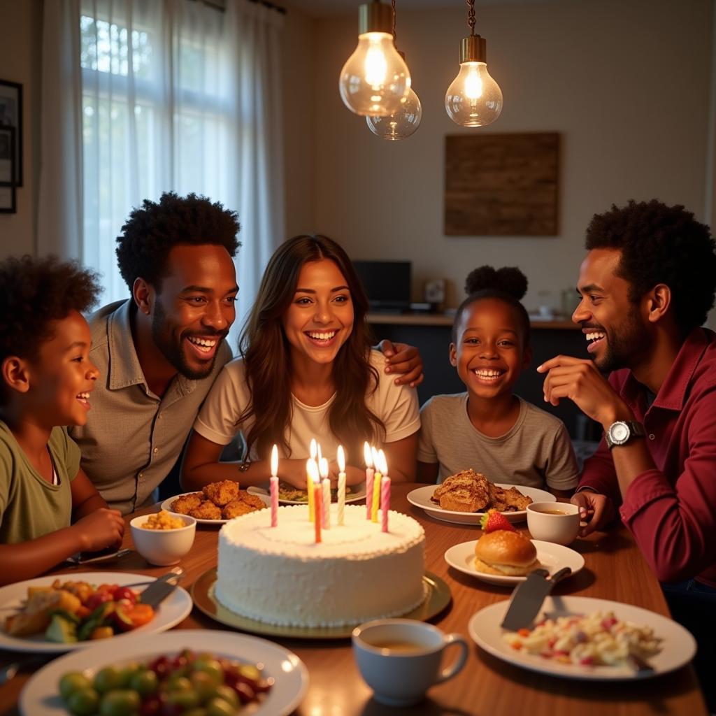 African American family gathering for a birthday celebration