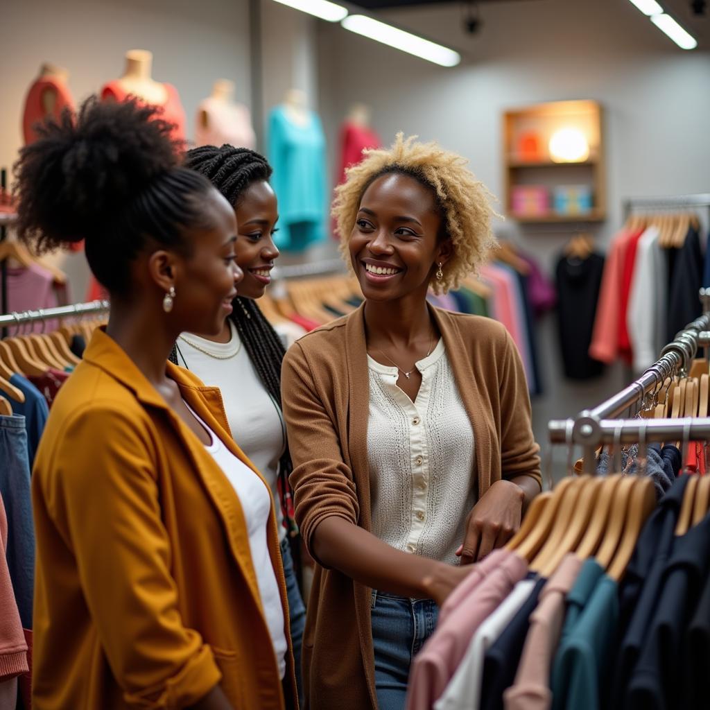 African American boutique owner assisting customers