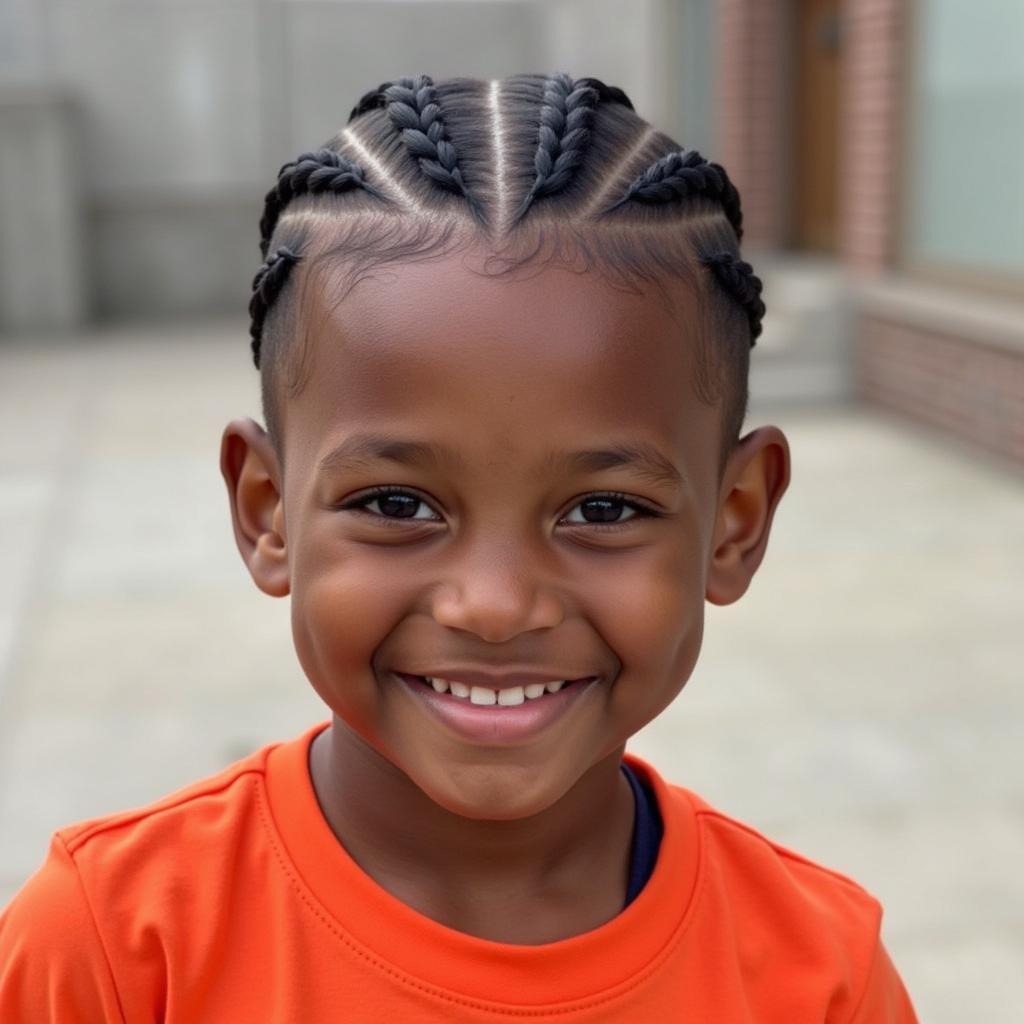 African American Boy with Cornrow Braids