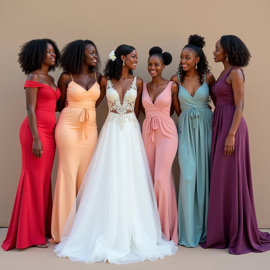 African American Bridal Party in Modern Gowns