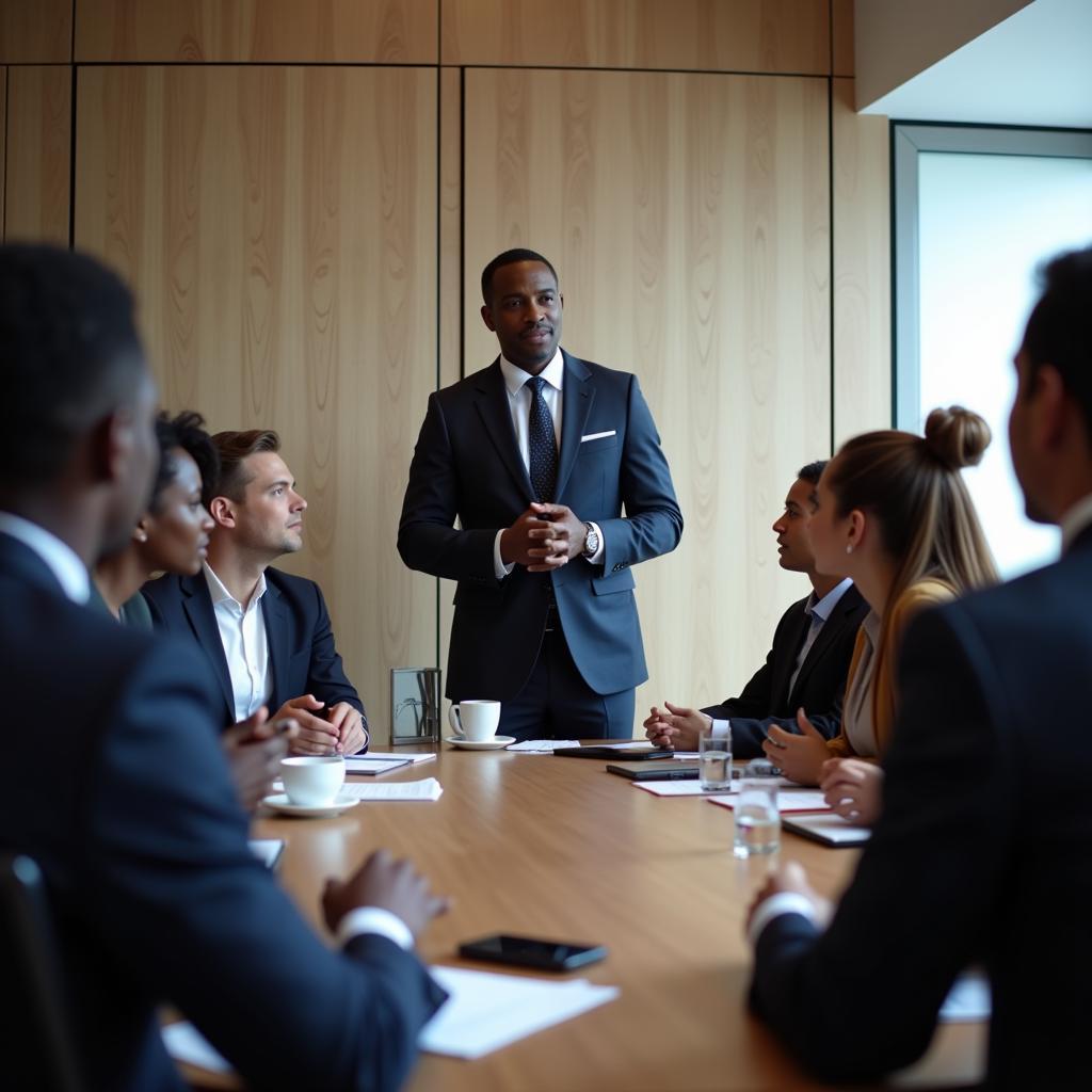 African American CEO Leading a Fortune 500 Company Meeting