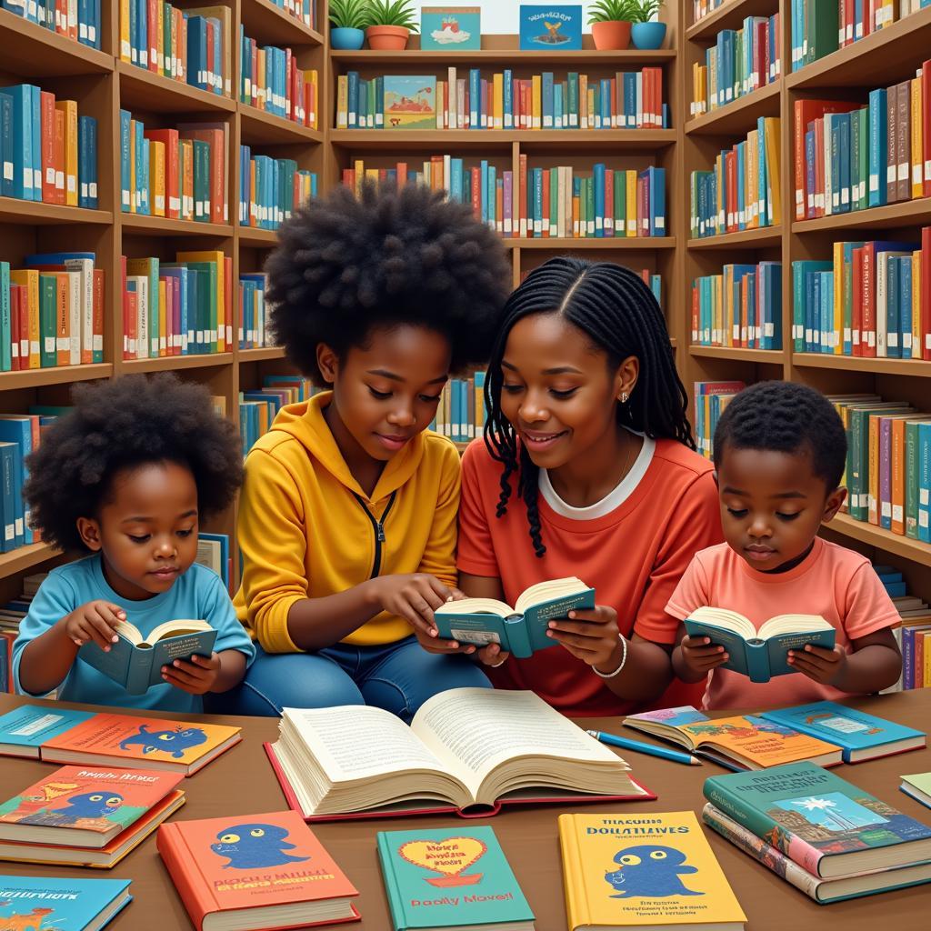 Children browsing books in an African American bookstore