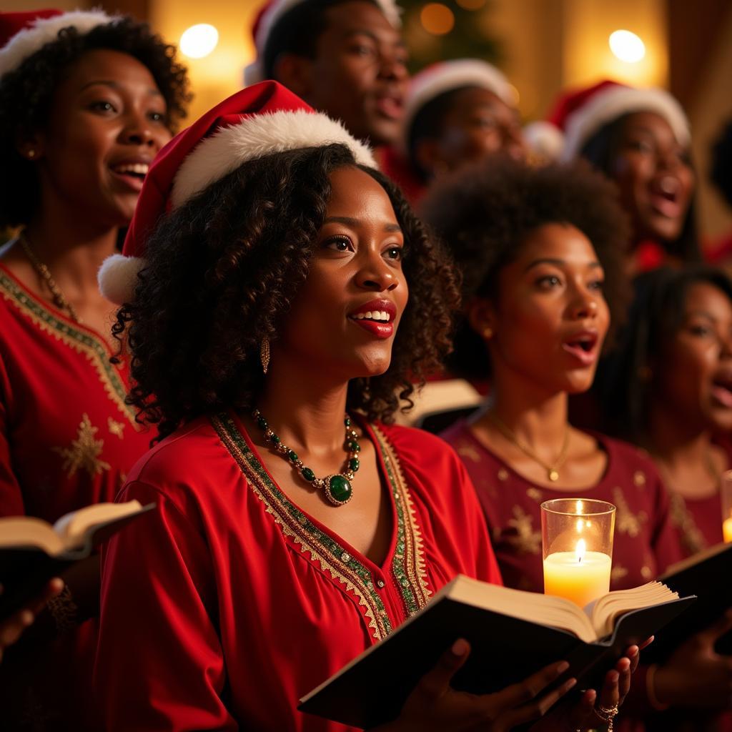 African American Church Choir singing Christmas Carols