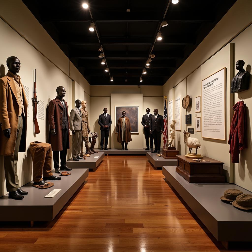 Interior view of the African American Civil War Museum exhibit showcasing artifacts and information panels.