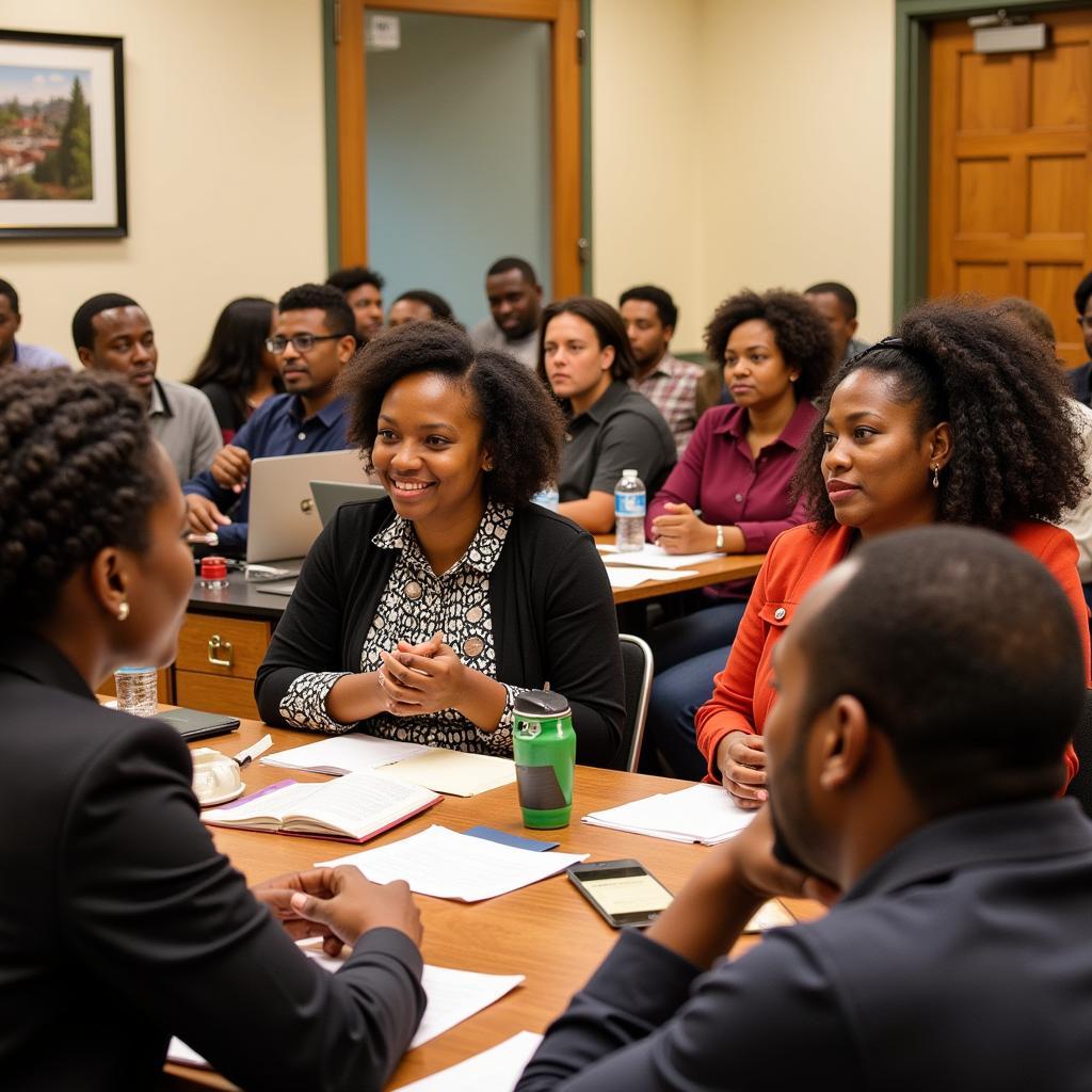 Community members discussing local issues and political strategies