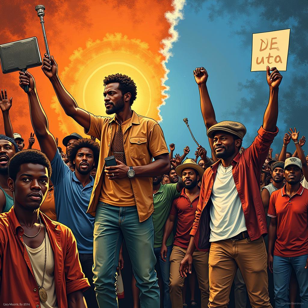 An image depicting both protest and celebration within the African American community, signifying the ongoing fight for justice and the celebration of cultural heritage.