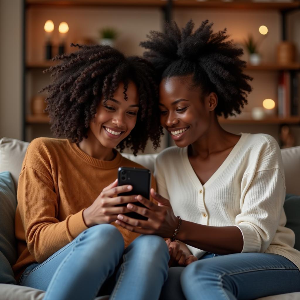 Couple Using African American Dating App on Phone