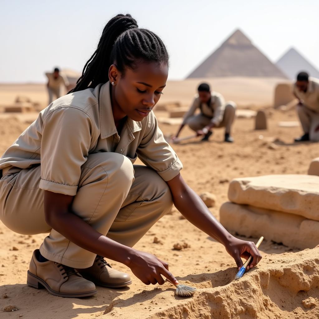 African American Egyptologist at an excavation site in Egypt