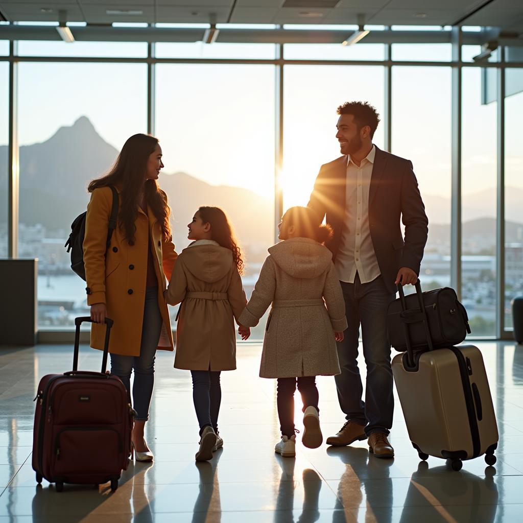 African American family arriving at Cape Town International Airport, excited to start their new life in South Africa.