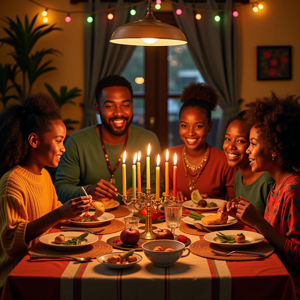 African American Family Celebrating Kwanzaa