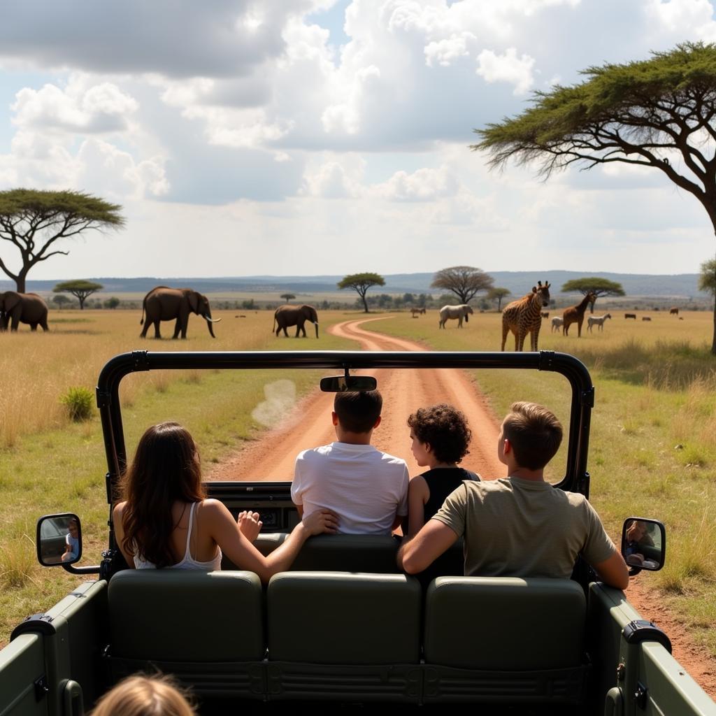 An African American family enjoying a safari adventure.