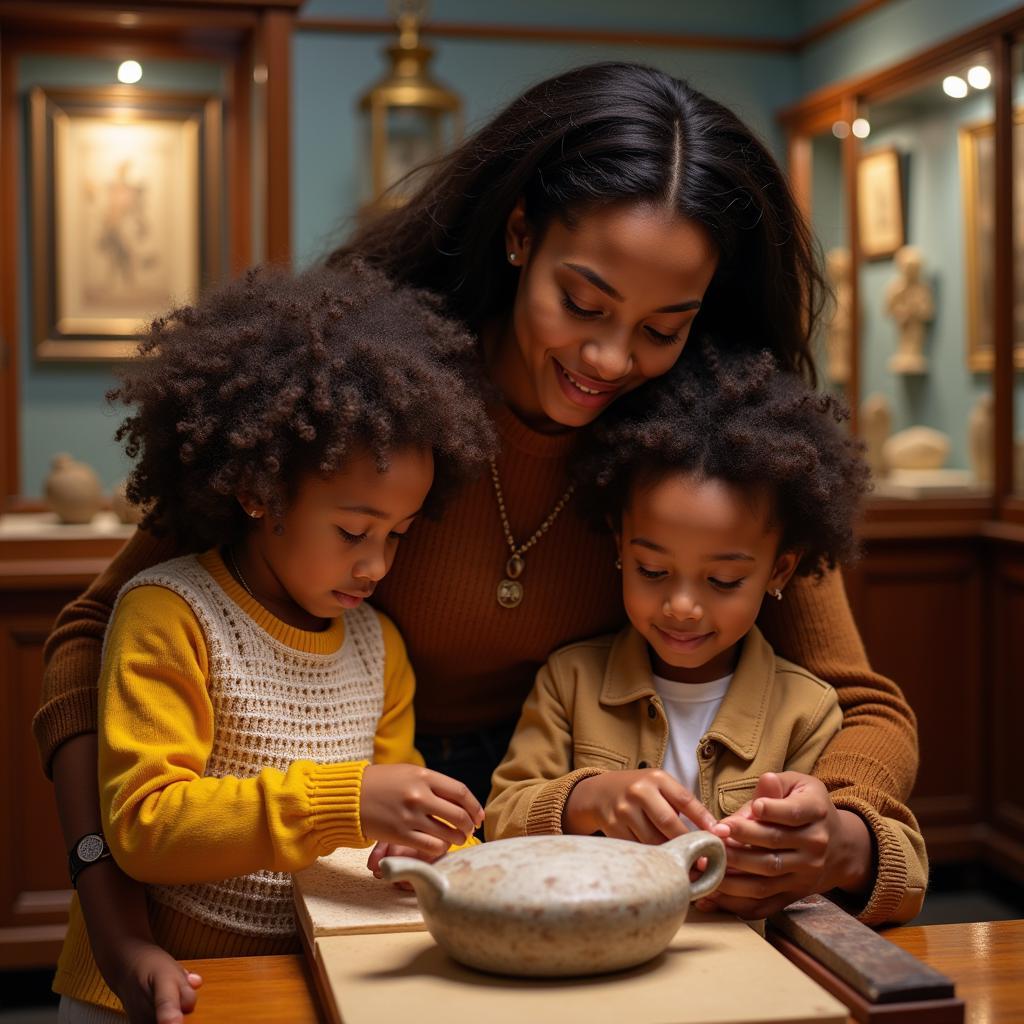 African American Family Exploring Museum Exhibits