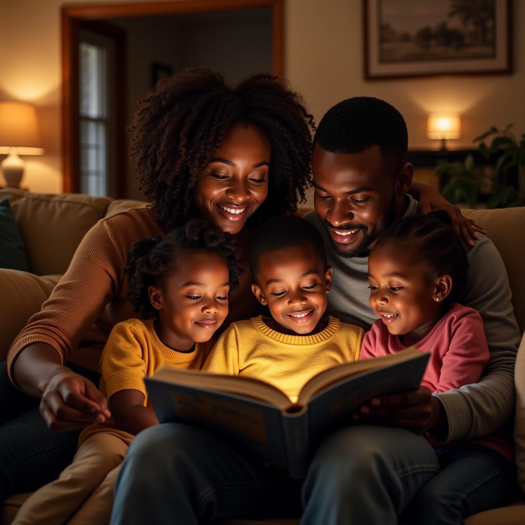 African American Family Reading Together at Home