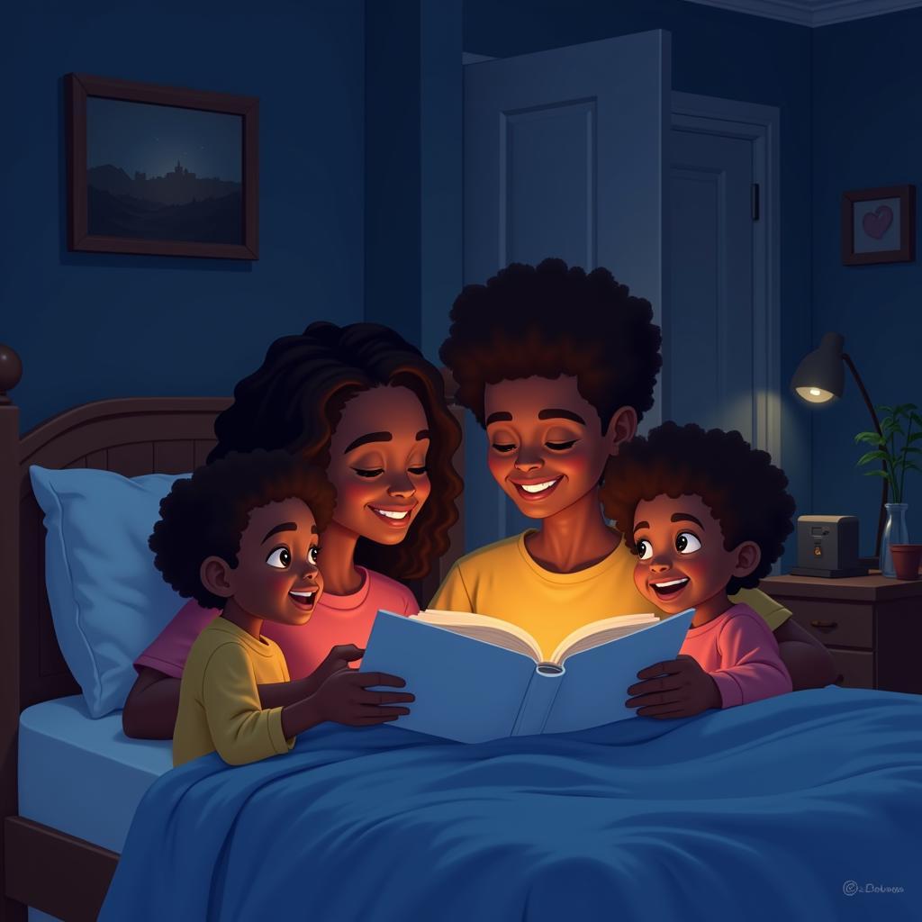 African American Family Saying Goodnight