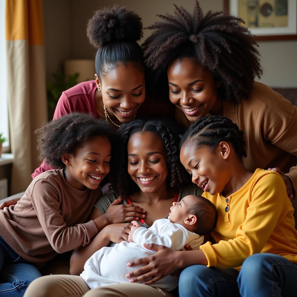 African American Family Supporting New Mother