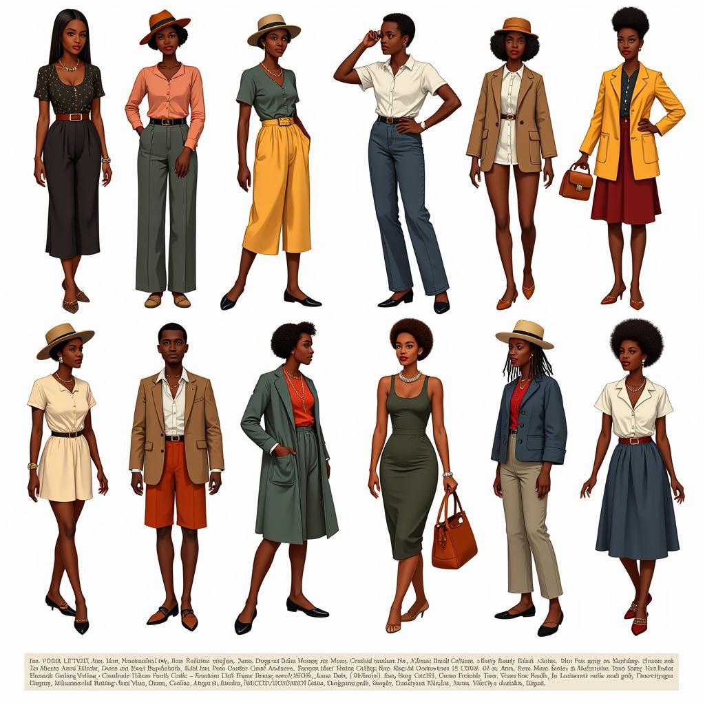 African American Fashion Clipart: Vintage Style Illustrations