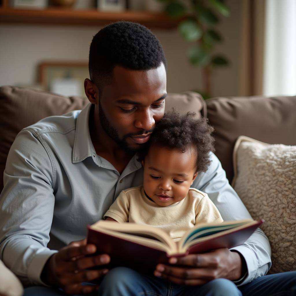 African American Father Reading to Baby Son