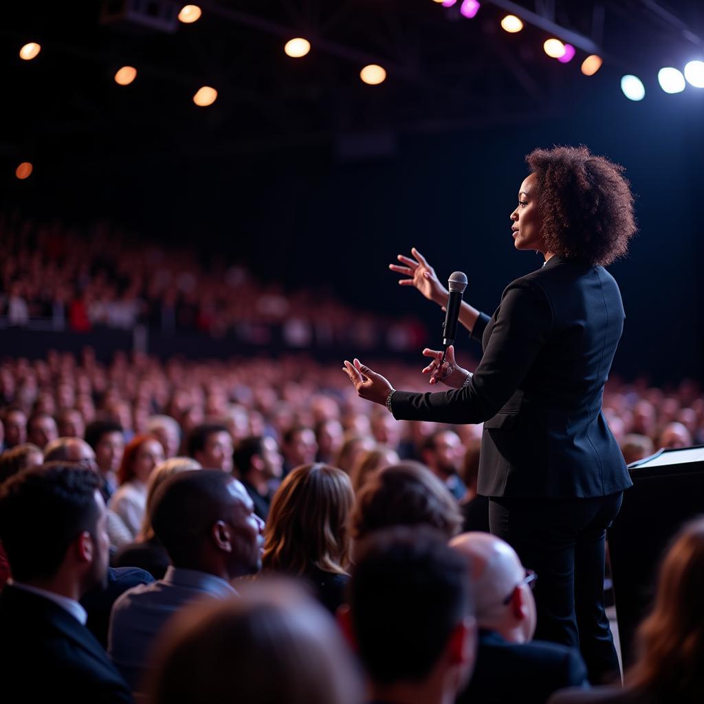 African American female CEO giving a keynote speech