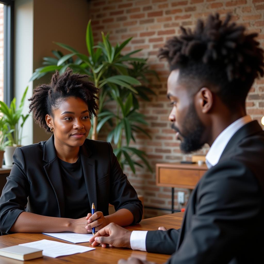 African American ghostwriter meeting with a client to discuss project details