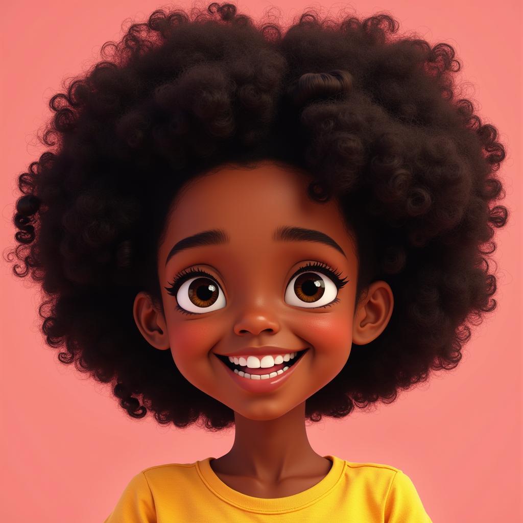 A charming illustration of an African American girl with beautiful natural hair.