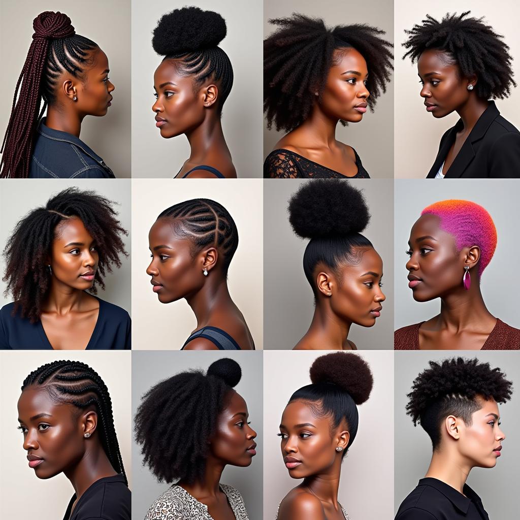 Collage showcasing various trending African American hairstyles created by stylists in Portland, Oregon.