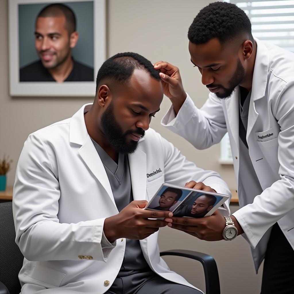 African American Patient Consulting with Hair Transplant Surgeon