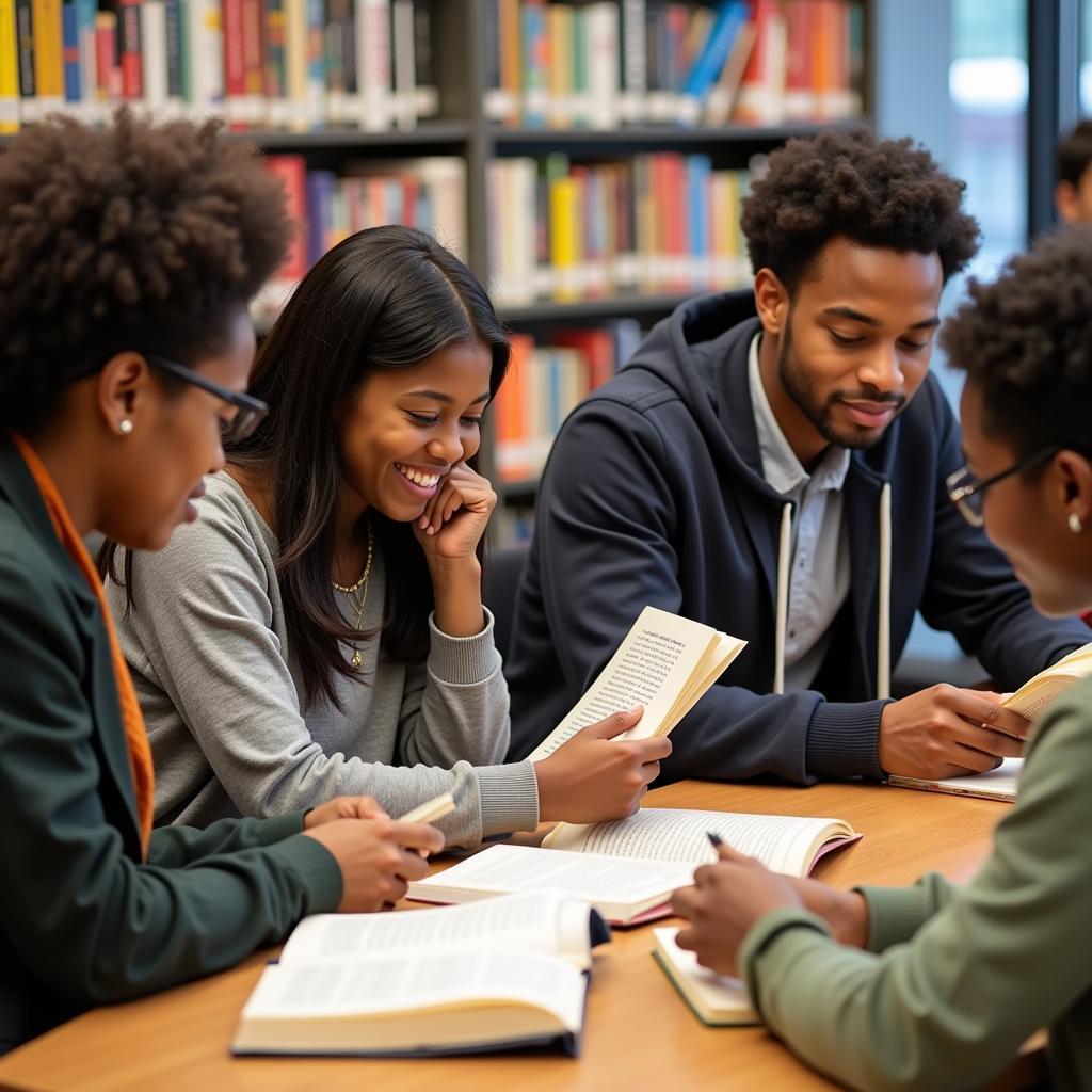 High school students engrossed in reading African American literature