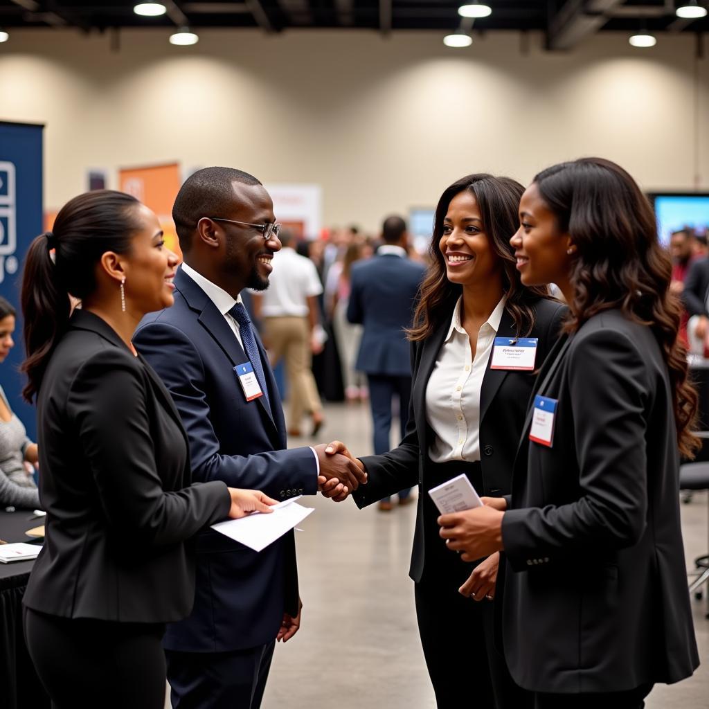 Attendees networking at an African American job fair